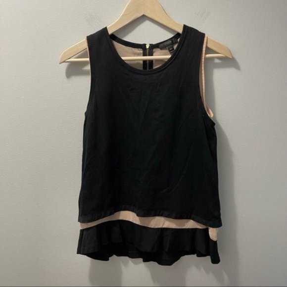 J. Crew Black Ruffle Sleeveless Tank Blouse Double Layer Flowy Chic - Picture 2 of 9